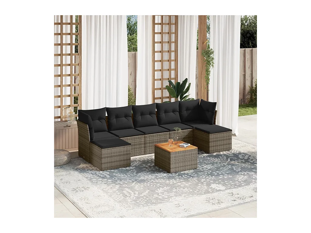 Set Divano da Giardino 8 pz con Cuscini Grigio in Polyrattan