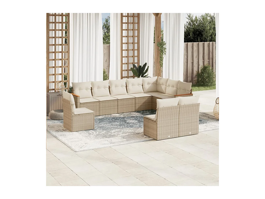 Salon de jardin avec coussins 10 pcs beige résine tressée