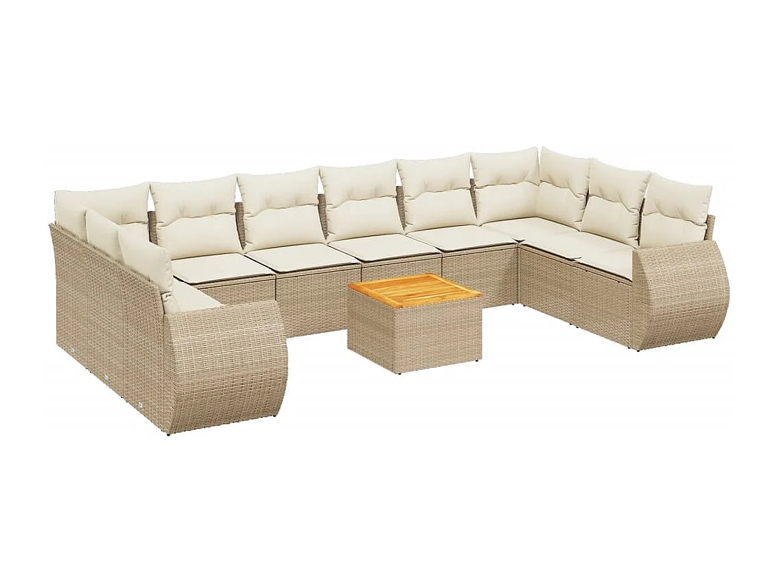 11-delige Tuinset met kussens poly rattan beige