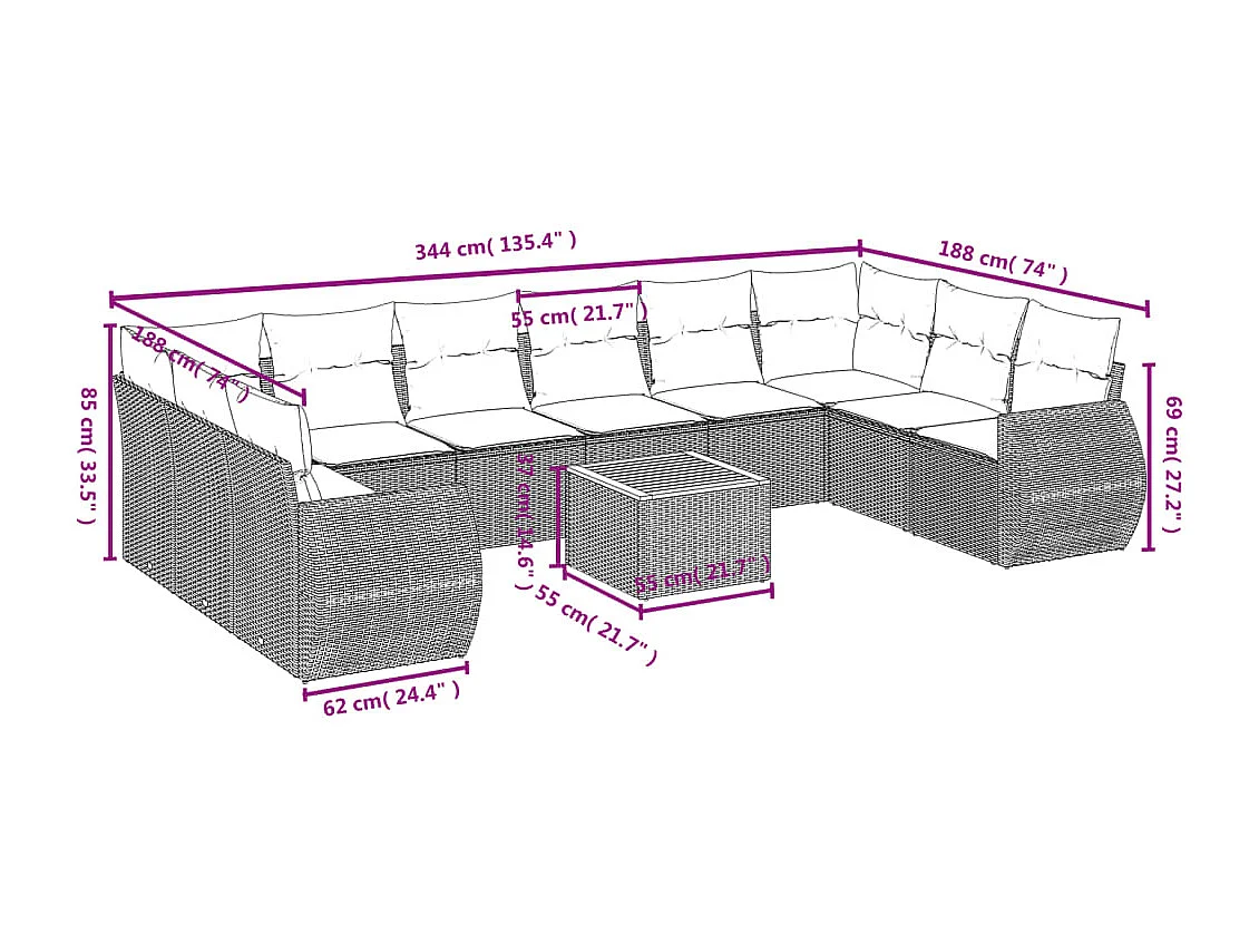 11-delige Tuinset met kussens poly rattan beige