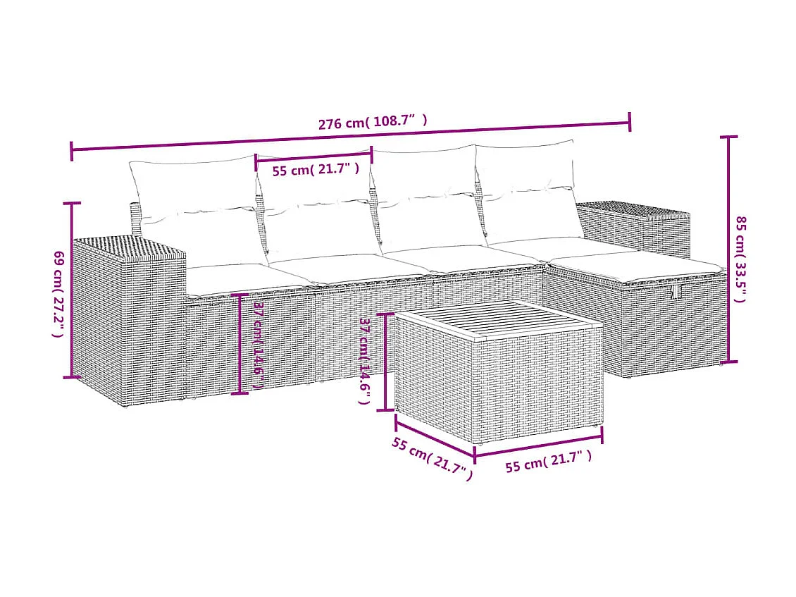 Set Divano da Giardino 6 pz con Cuscini Nero in Polyrattan