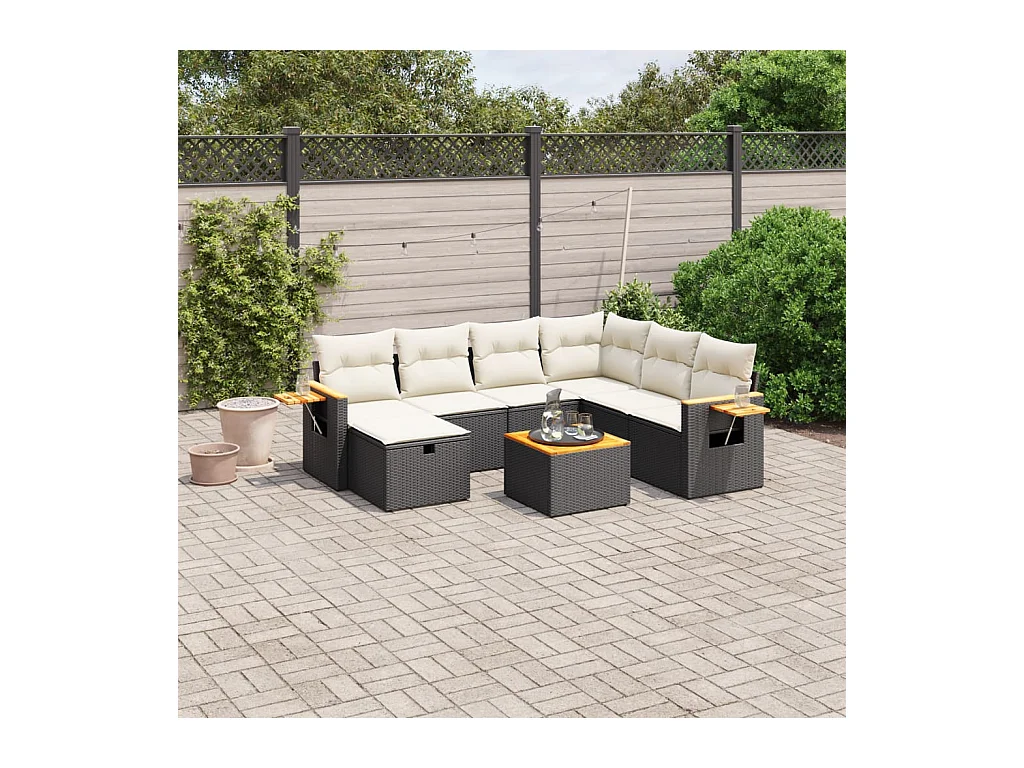 Set Divani da Giardino con Cuscini 8 pz Nero in Polyrattan