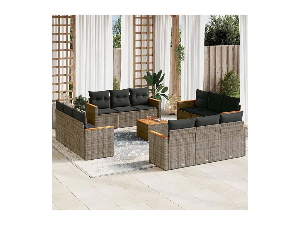 Set Divani da Giardino 13 pz con Cuscini Grigio in Polyrattan