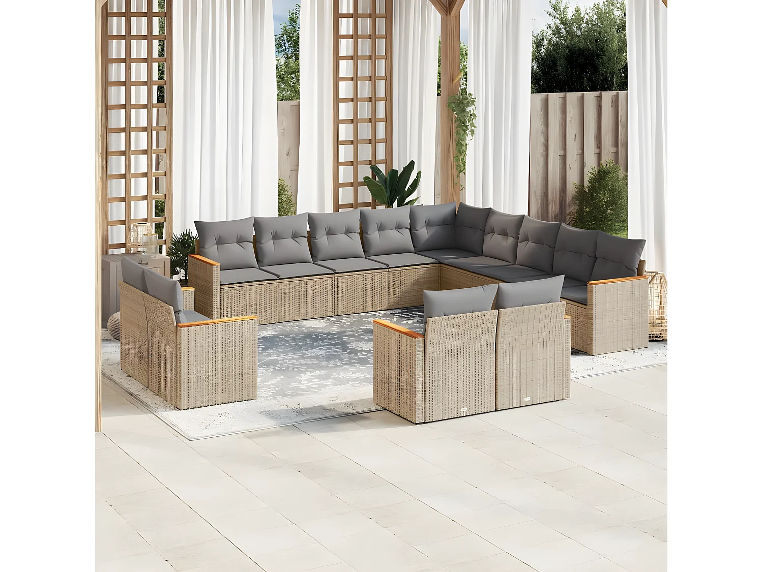 Set Divano da Giardino 13 pz con Cuscini Beige in Polyrattan