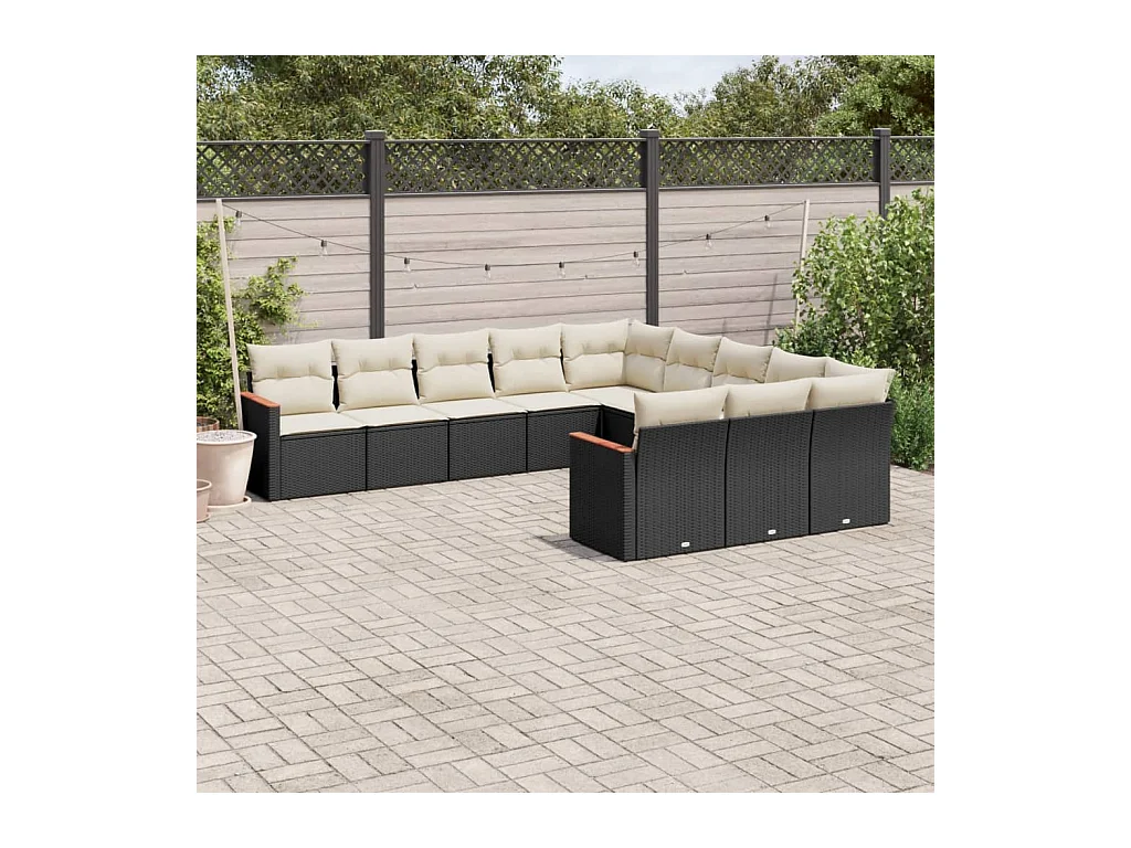 Salon de jardin 11 pcs avec coussins noir résine tressée