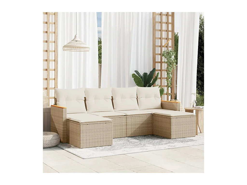 Set Divano da Giardino 6 pz con Cuscini Beige in Polyrattan