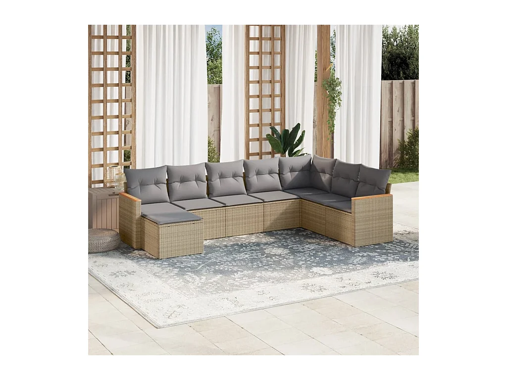 8-delige Loungeset met kussens poly rattan gemengd beige