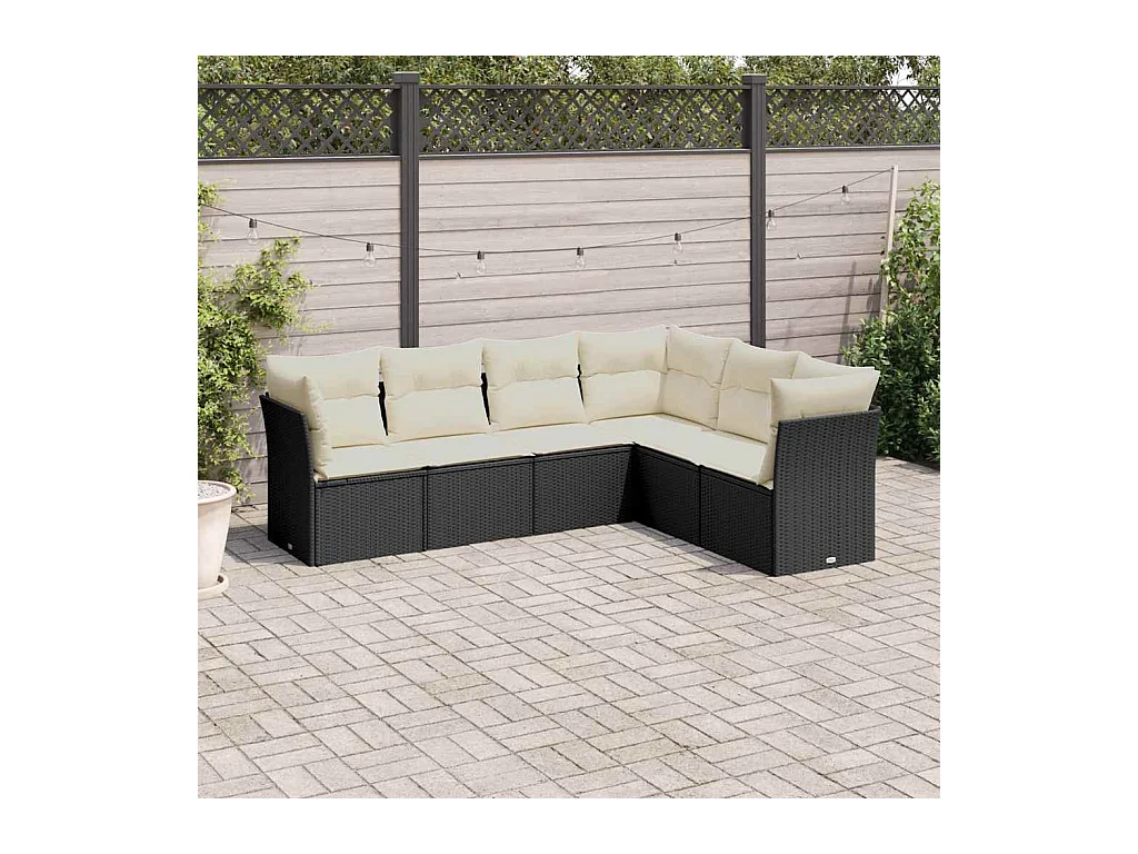 Salon de jardin 6 pcs avec coussins noir résine tressée