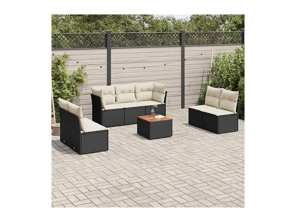 Set Divani da Giardino con Cuscini 8 pz Nero in Polyrattan