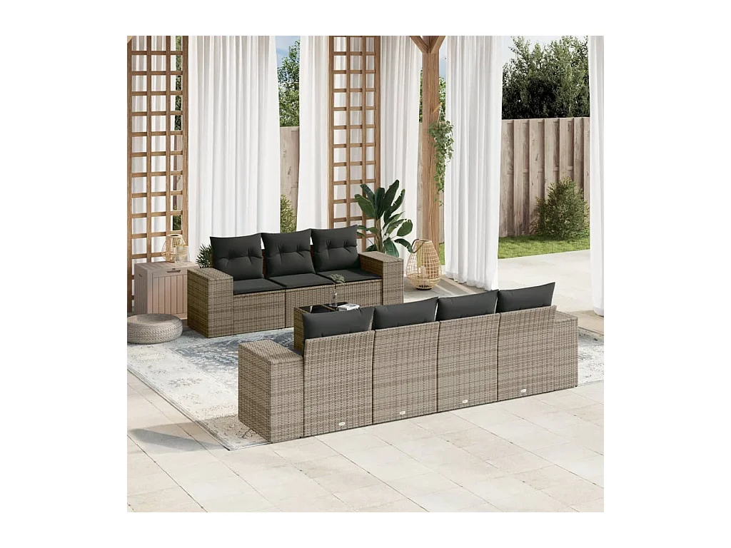 Set Divano da Giardino 8 pz con Cuscini Grigio in Polyrattan