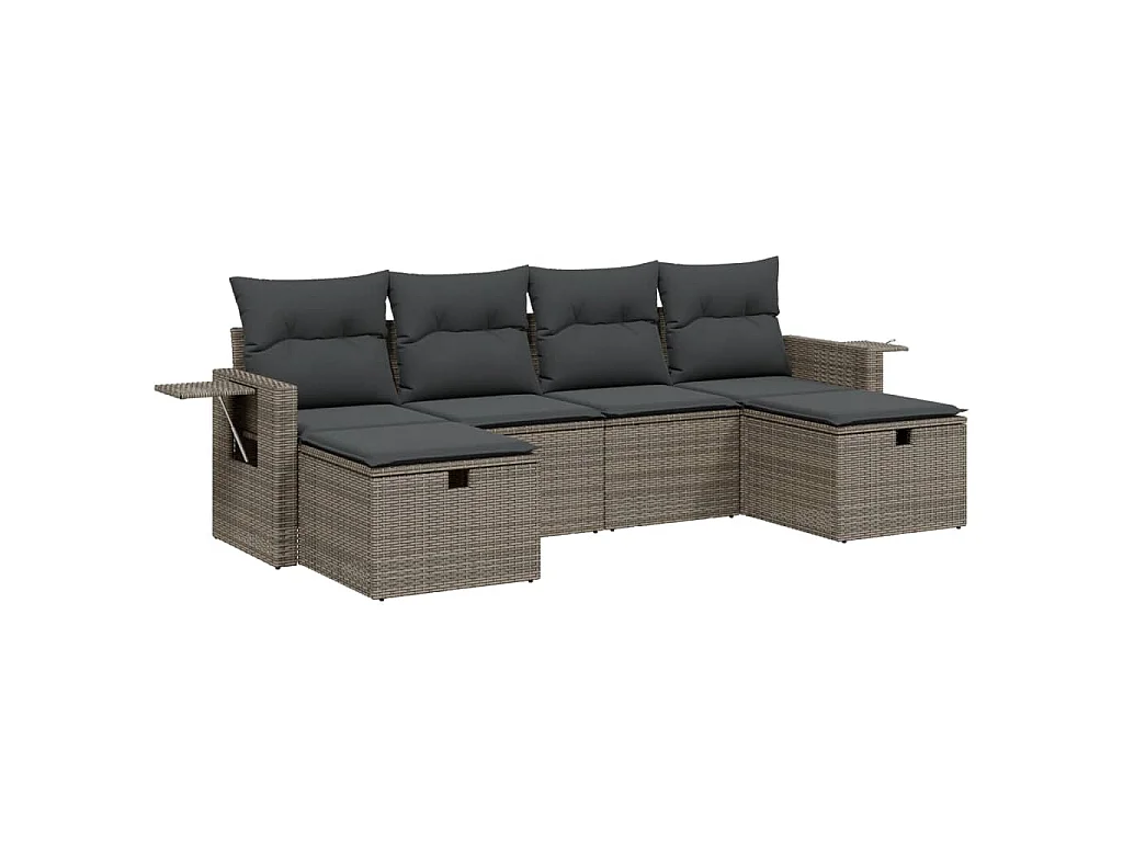 6 pcs conjunto sofás de jardim com almofadões vime cinzento