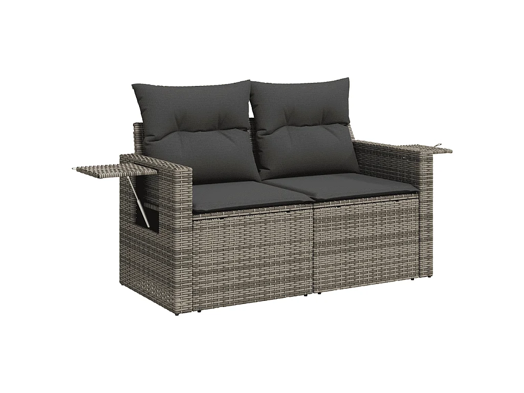 6 pcs conjunto sofás de jardim com almofadões vime cinzento