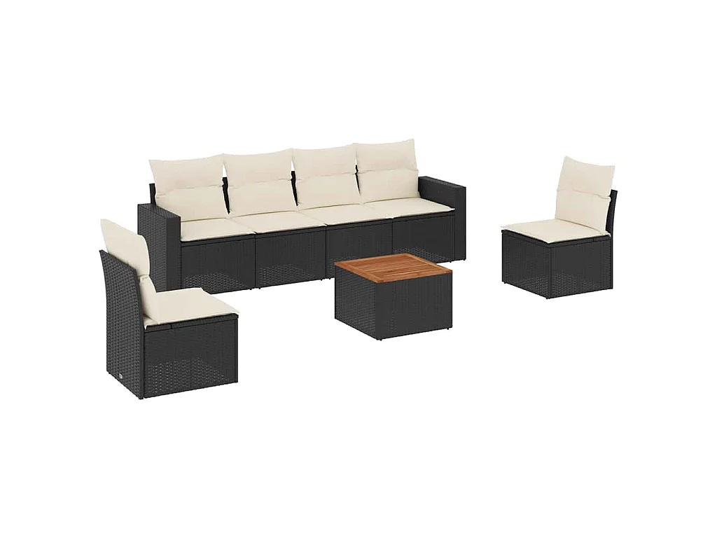 7-tlg. Garten-Sofagarnitur mit Kissen Schwarz Poly Rattan