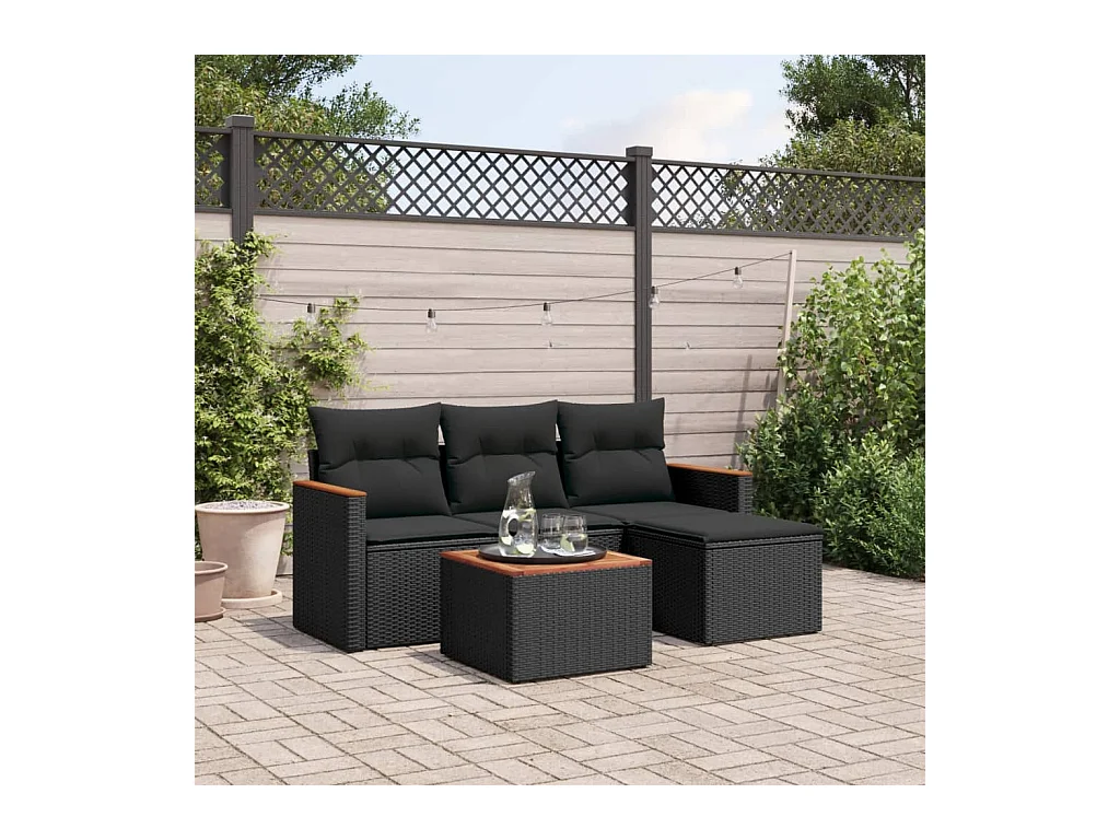 Set Divani da Giardino 5 pz con Cuscini in Polyrattan Nero