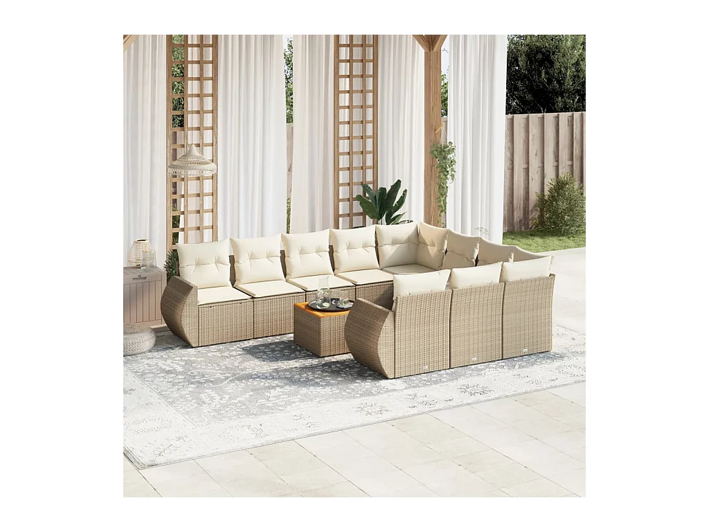 11-delige Tuinset met kussens poly rattan beige