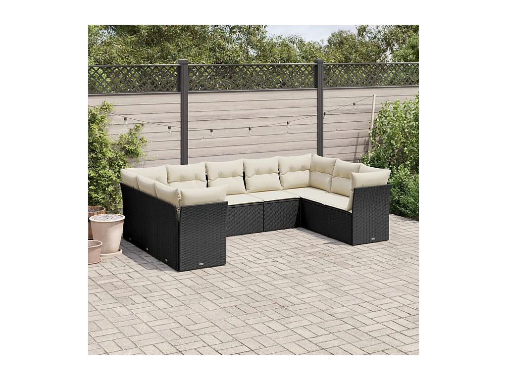 9-tlg. Garten-Sofagarnitur mit Kissen Schwarz Poly Rattan
