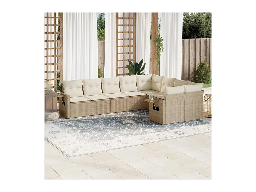 Salon de jardin avec coussins 9 pcs beige résine tressée