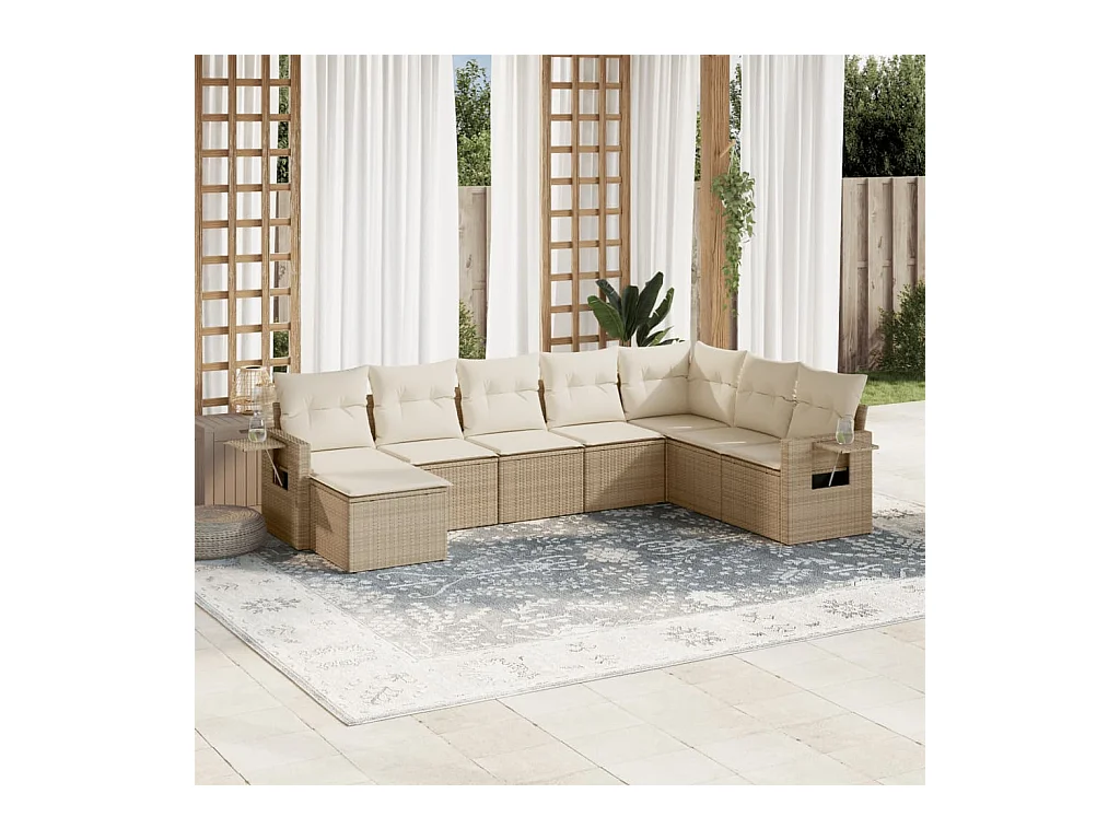 Salon de jardin avec coussins 8 pcs beige résine tressée