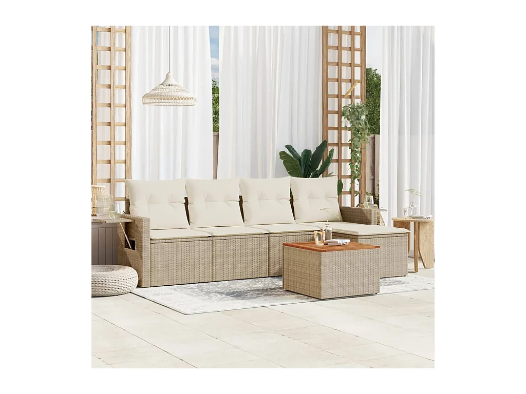 6-delige Loungeset met kussens poly rattan beige