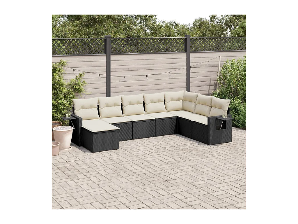 Salon de jardin 8 pcs avec coussins noir résine tressée