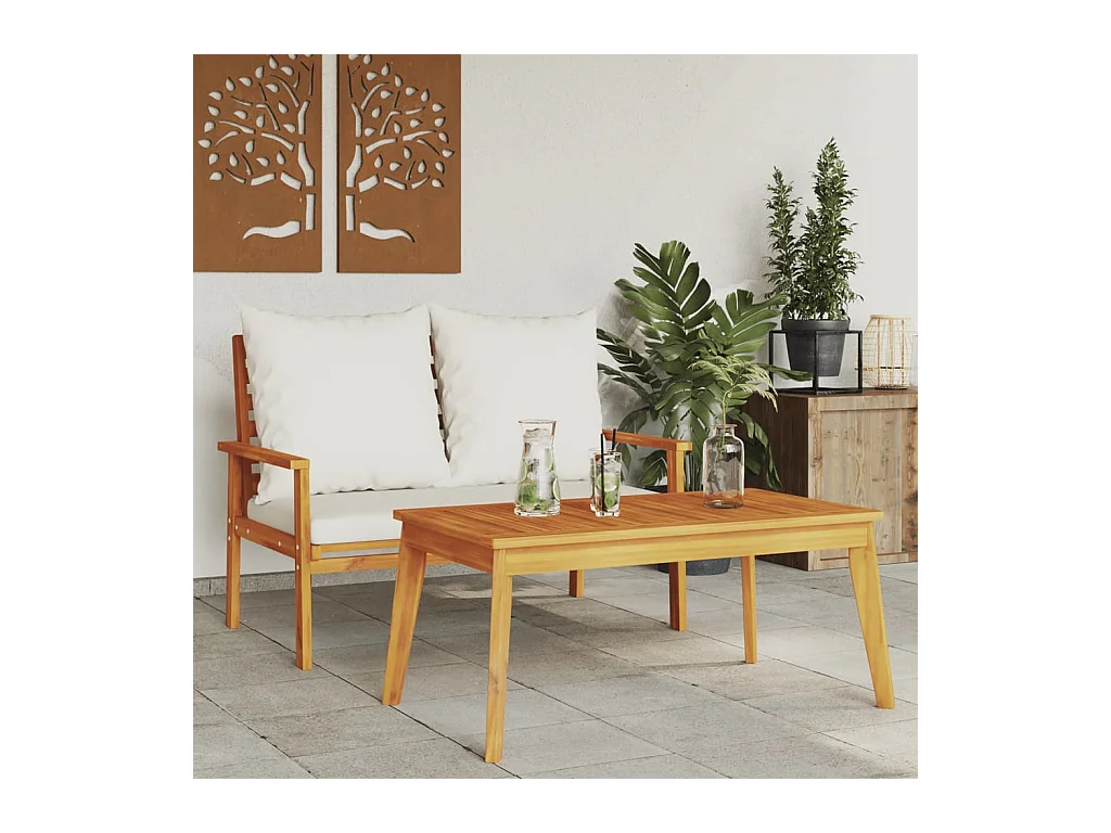 Set da Giardino con Cuscino in Legno Massello di Acacia