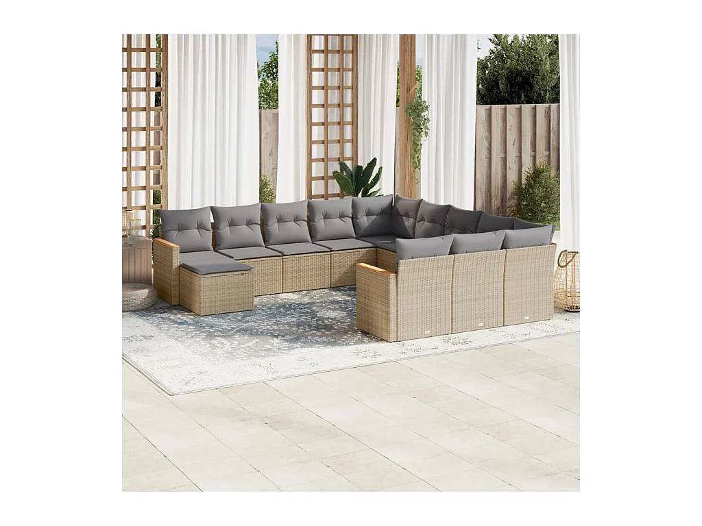 Salon de jardin et coussins 12 pcs mélange beige résine tressée