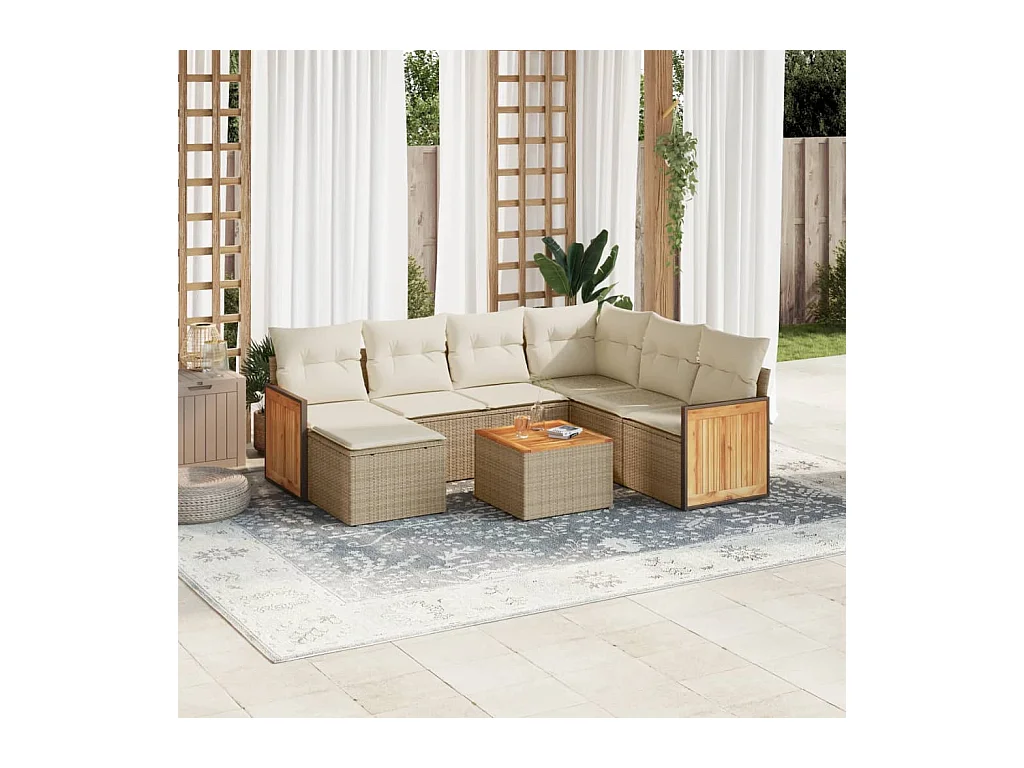 Salon de jardin avec coussins 8 pcs beige résine tressée