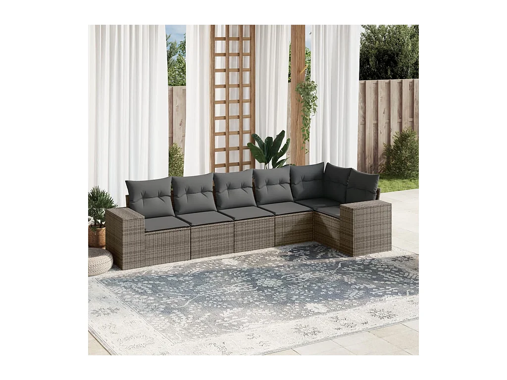 Salon de jardin 6 pcs avec coussins gris résine tressée