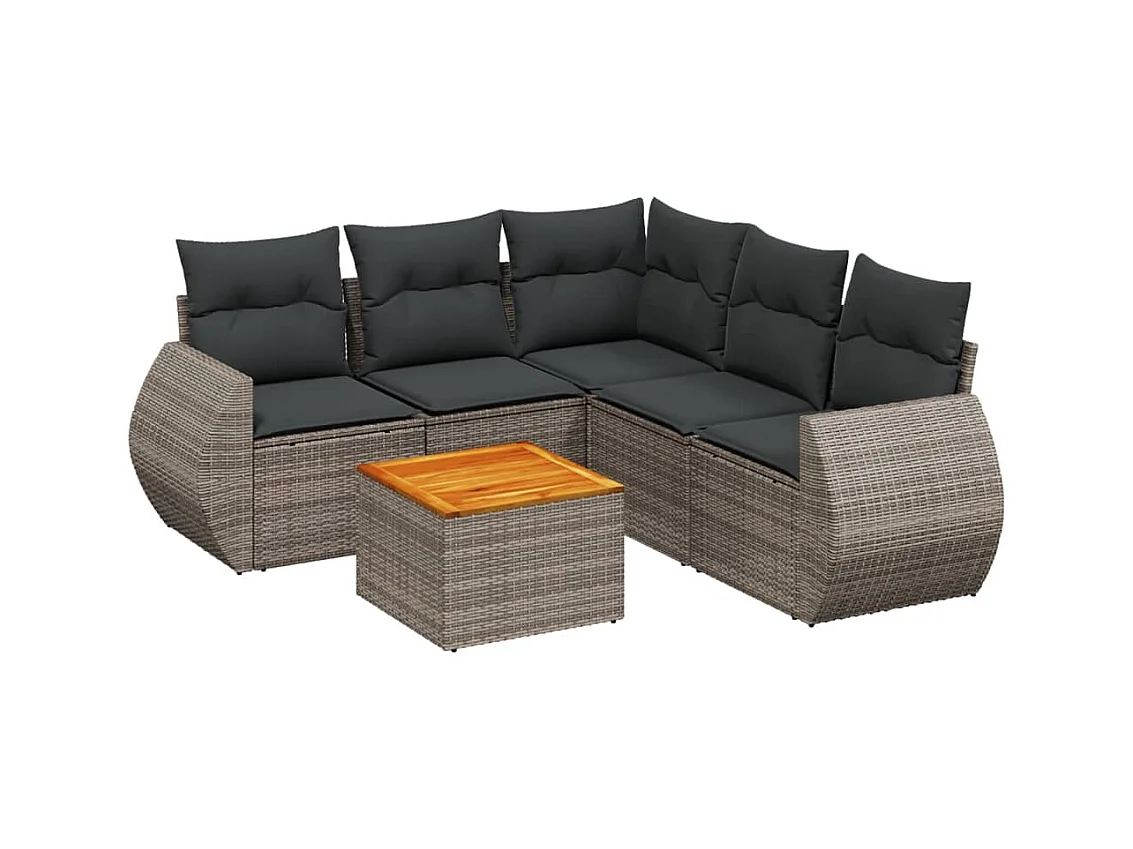 Set Divano da Giardino 6 pz con Cuscini Grigio in Polyrattan