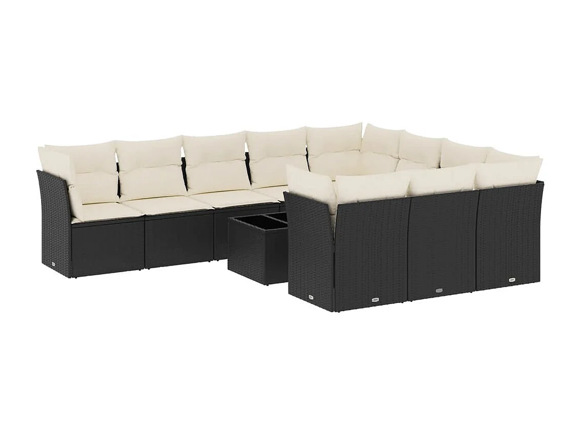 11-tlg. Garten-Sofagarnitur mit Kissen Schwarz Poly Rattan