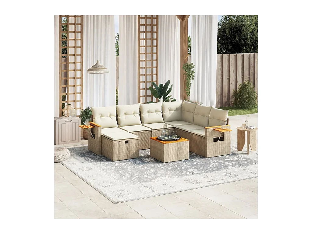 8-delige Loungeset met kussens poly rattan beige