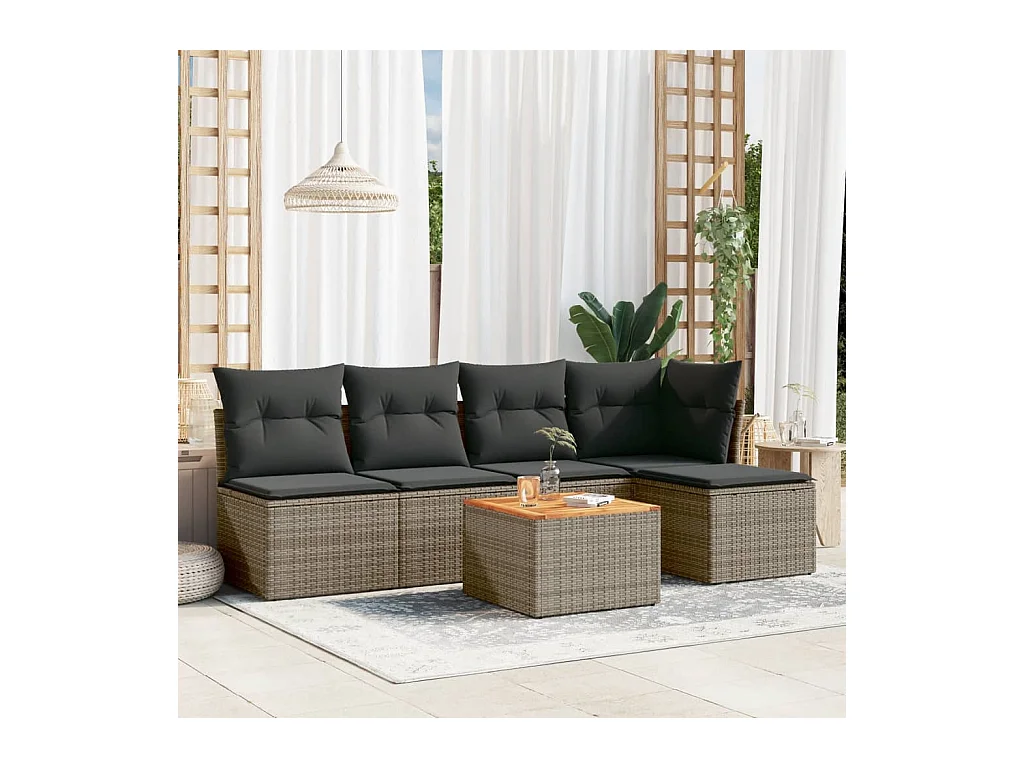 6-delige Loungeset met kussens poly rattan grijs