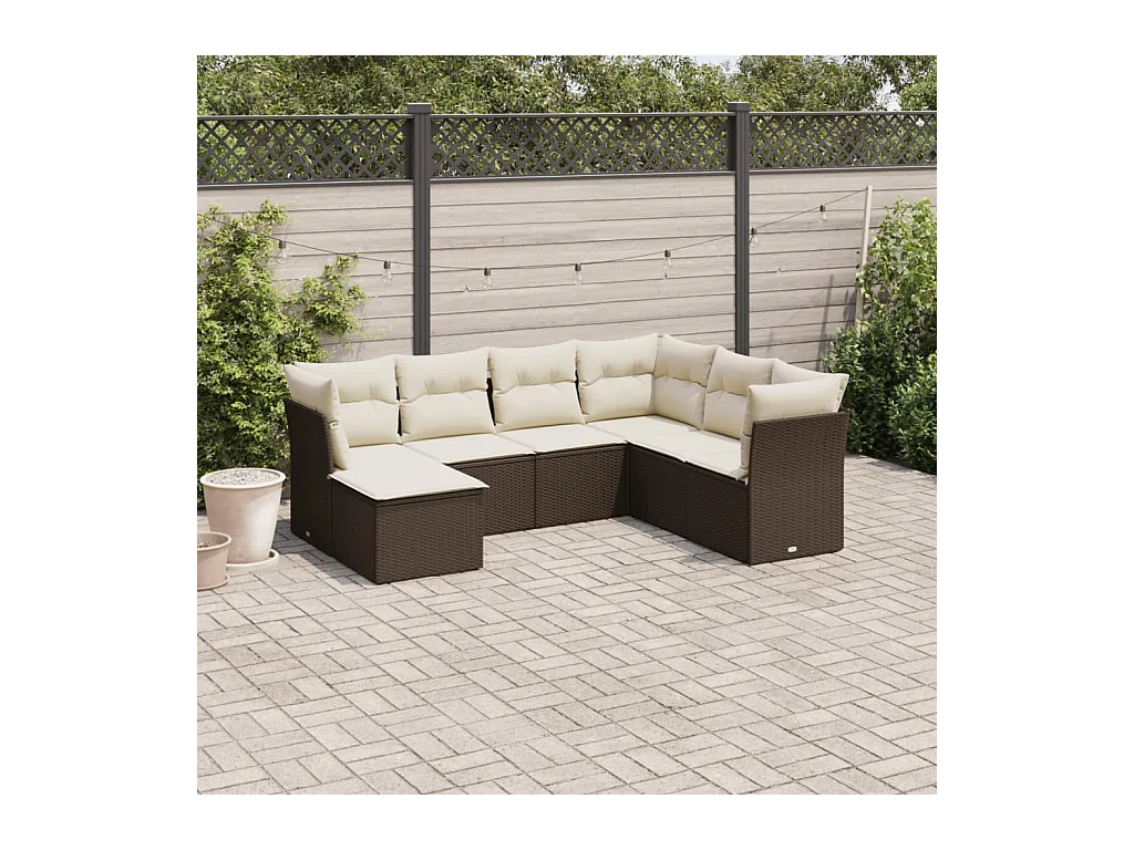 7-tlg. Garten-Sofagarnitur mit Kissen Braun Poly Rattan