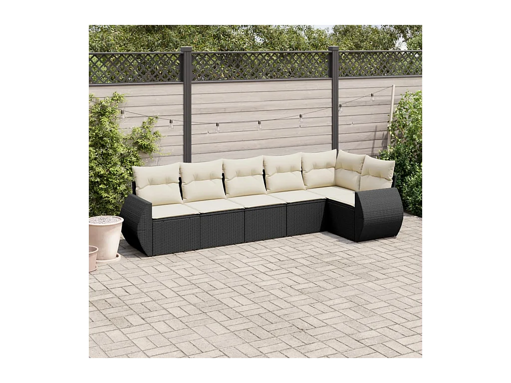 Set Divano da Giardino 6 pz con Cuscini Nero in Polyrattan