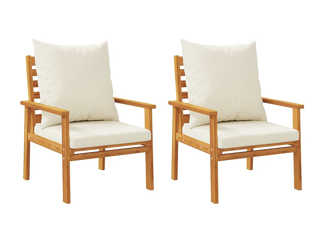 Fauteuil de jardin lot de 2 avec coussin bois massif d'acacia