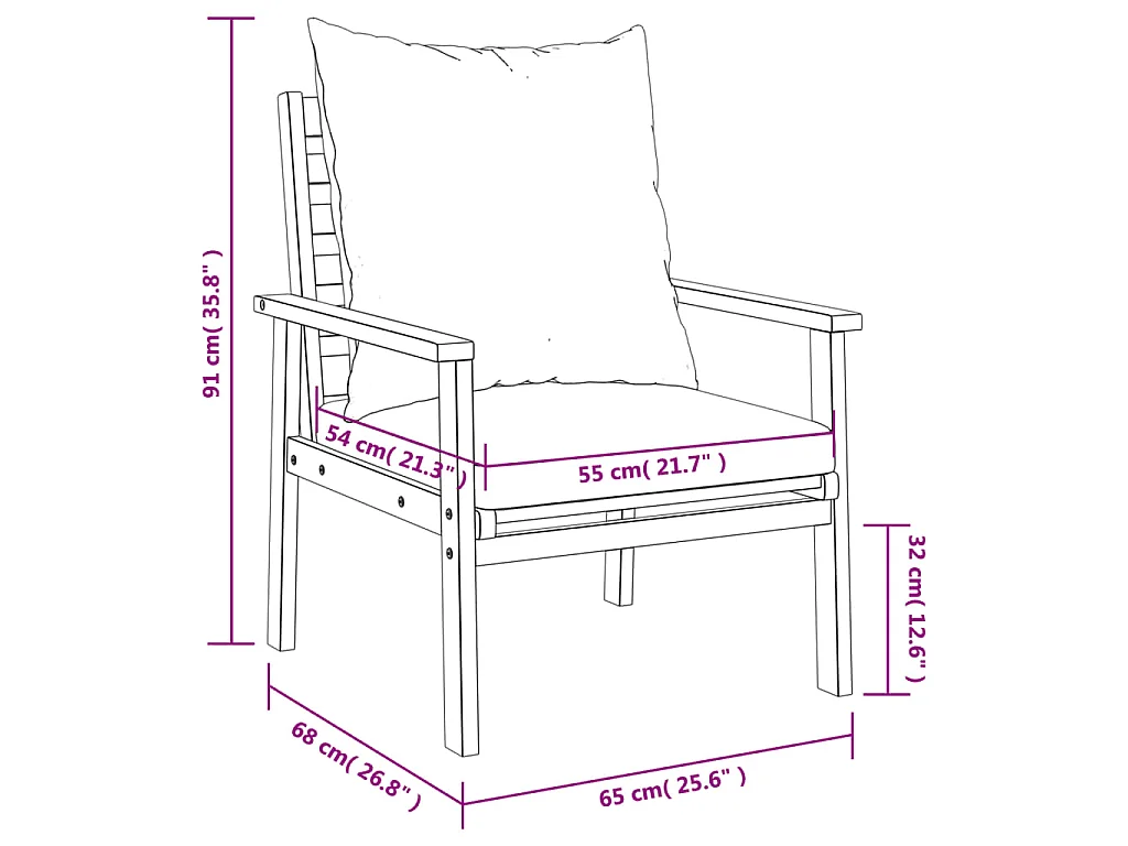 Fauteuil de jardin lot de 2 avec coussin bois massif d'acacia