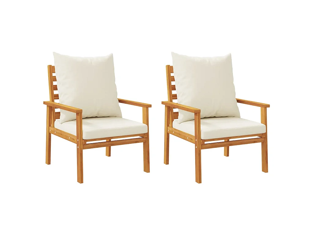 Fauteuil de jardin lot de 2 avec coussin bois massif d'acacia