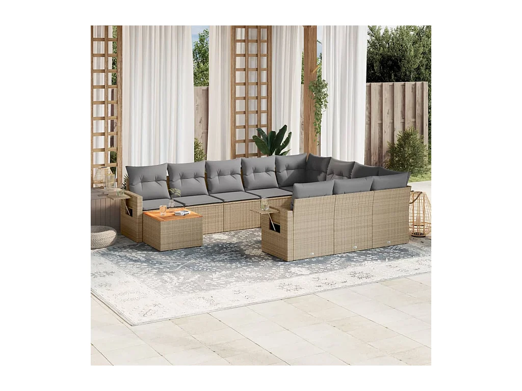 11-delige Loungeset met kussens poly rattan gemengd beige