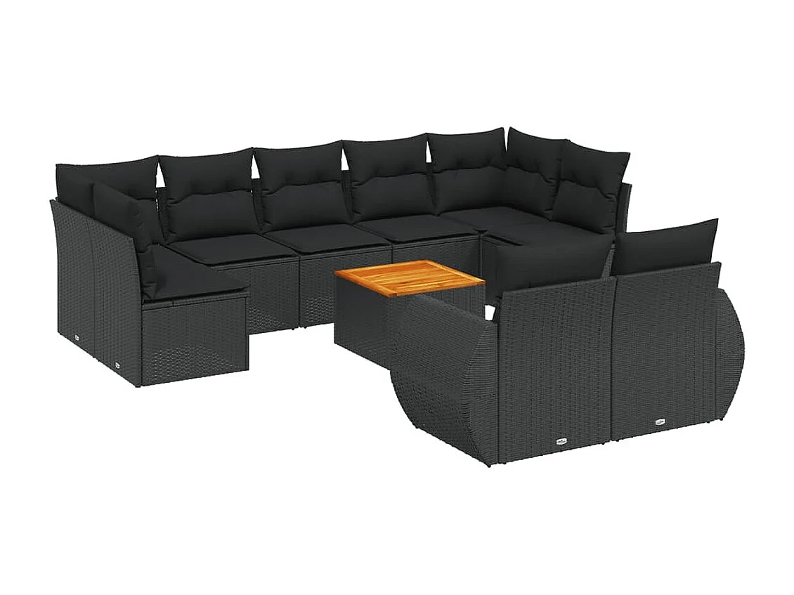 10-tlg. Garten-Sofagarnitur mit Kissen Schwarz Poly Rattan