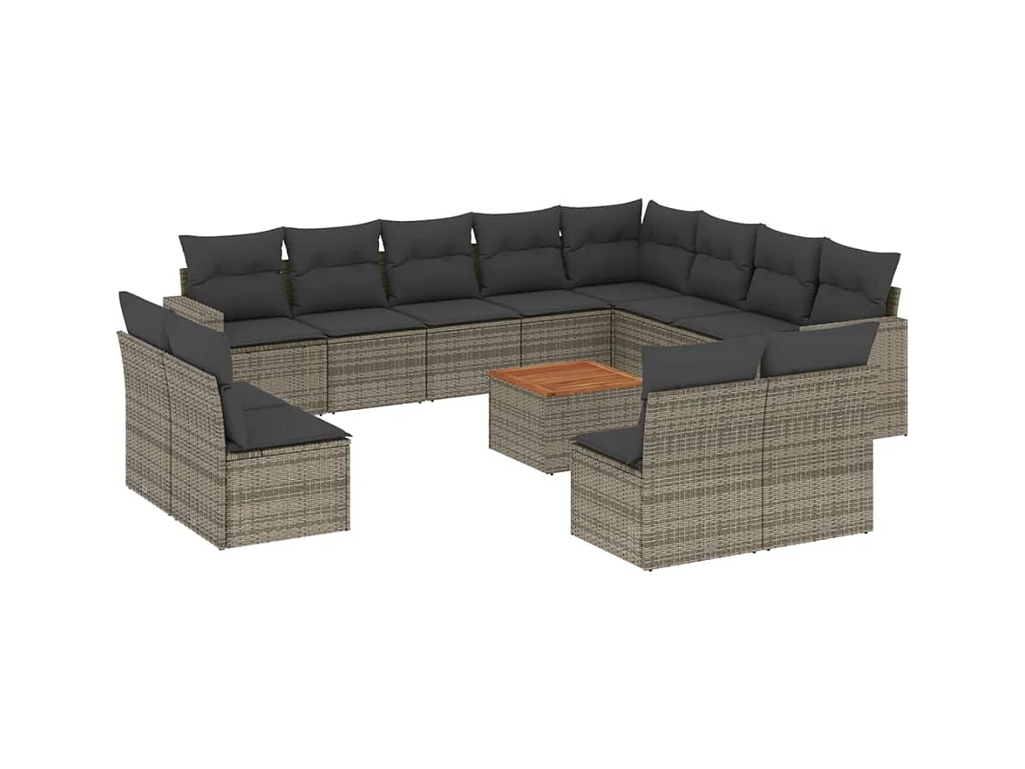 13-tlg. Garten-Sofagarnitur mit Kissen Grau Poly Rattan