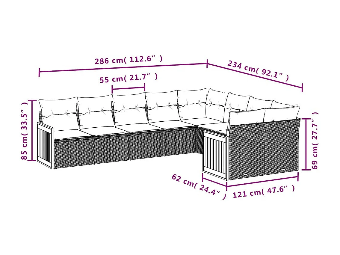 9-tlg. Garten-Sofagarnitur mit Kissen Grau Poly Rattan