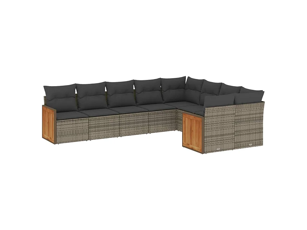 9-delige Loungeset met kussens poly rattan grijs