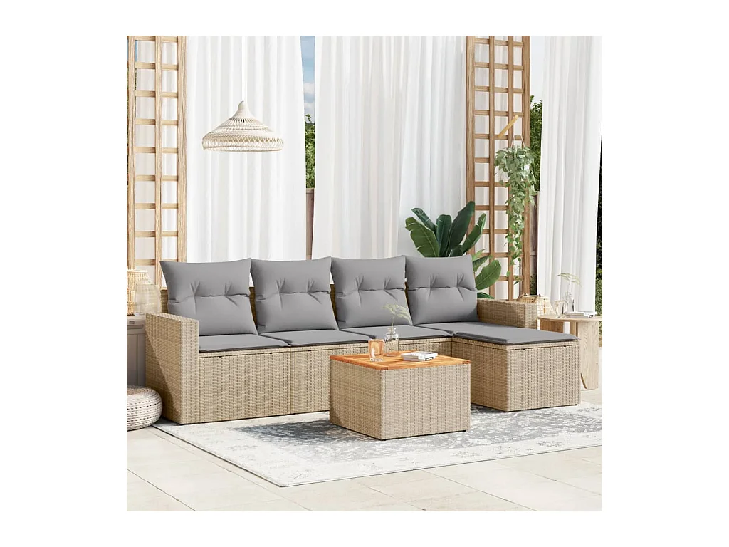 Set Divano da Giardino 6 pz con Cuscini Beige Misto Polyrattan
