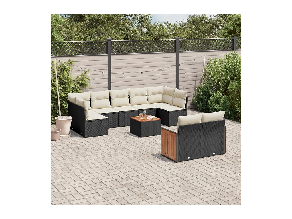 Salon de jardin 10 pcs avec coussins noir résine tressée