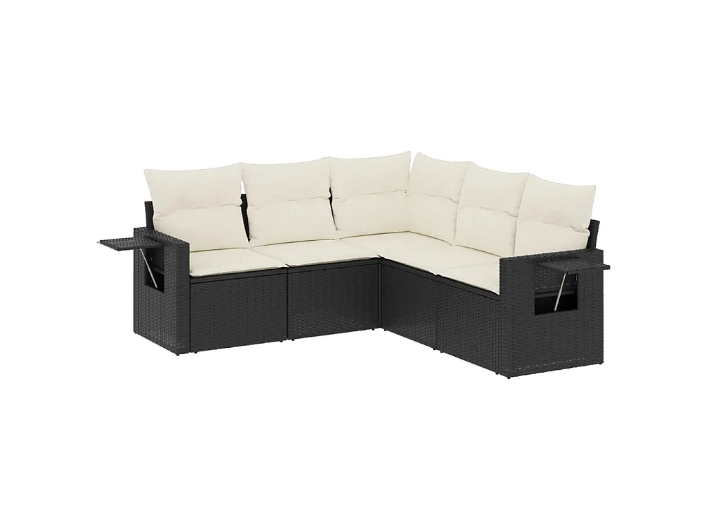 Salon de jardin 5 pcs avec coussins noir résine tressée