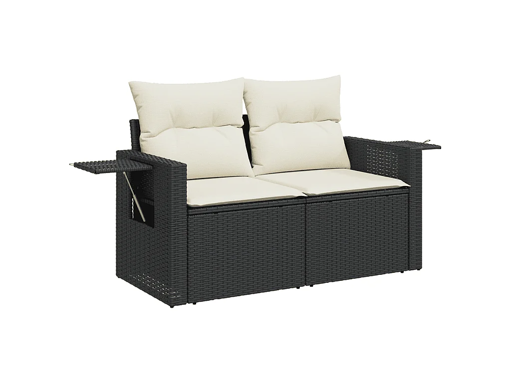 Salon de jardin 5 pcs avec coussins noir résine tressée