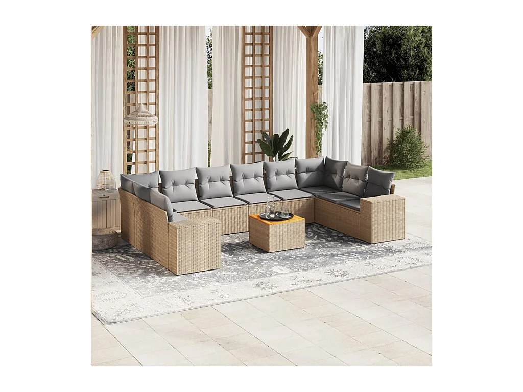 11-delige Tuinset met kussens poly rattan beige
