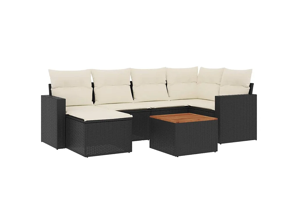 7-tlg. Garten-Sofagarnitur mit Kissen Schwarz Poly Rattan