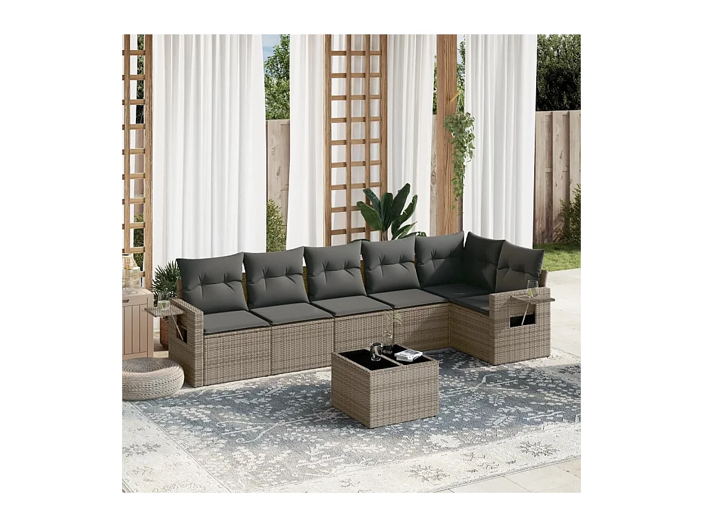 Set Divani da Giardino 7 pz con Cuscini Grigio in Polyrattan