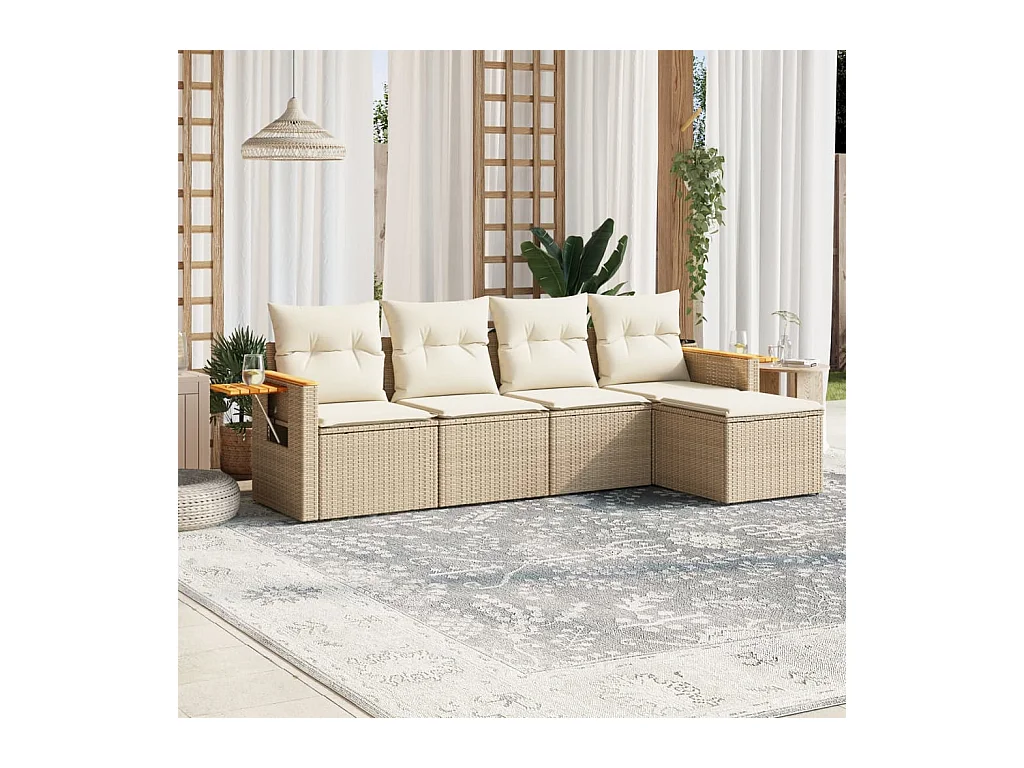 5-delige Loungeset met kussens poly rattan beige